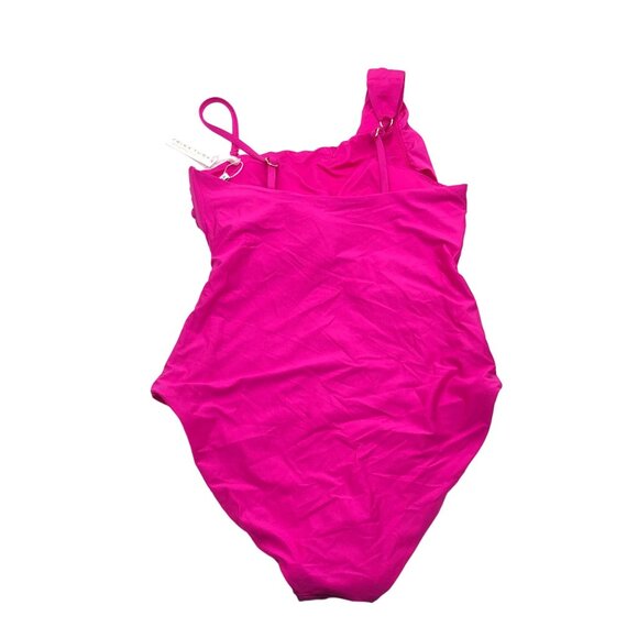 Trina Turk Monaco Asymmetrical One-Shoulder Pink Ruched Swimsuit Size 4 - Picture 6 of 8